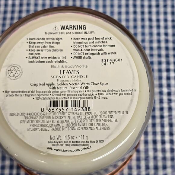 BBW Leaves Decorative Gold Lid Large 3 Wick Candle Home Fragrance Decor - Picture 2 of 2